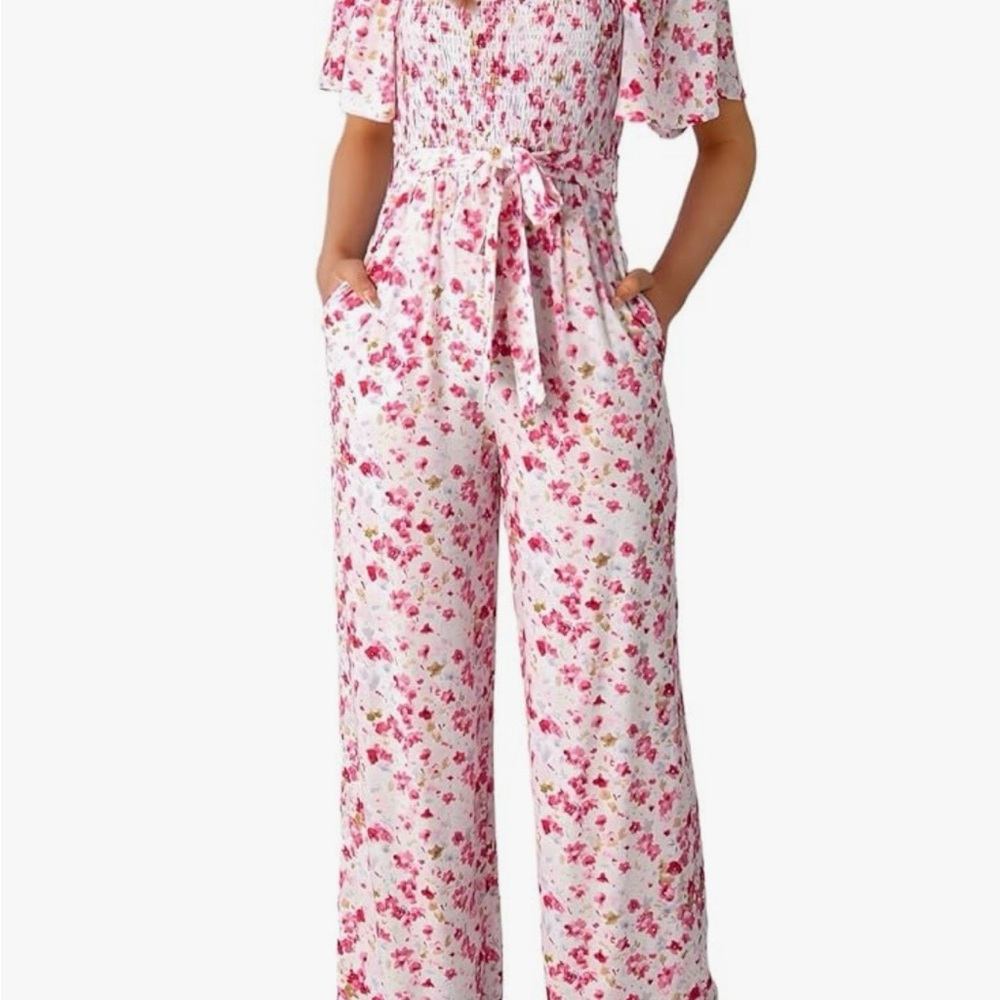 Floral Jumpsuit with Pink and White Pattern